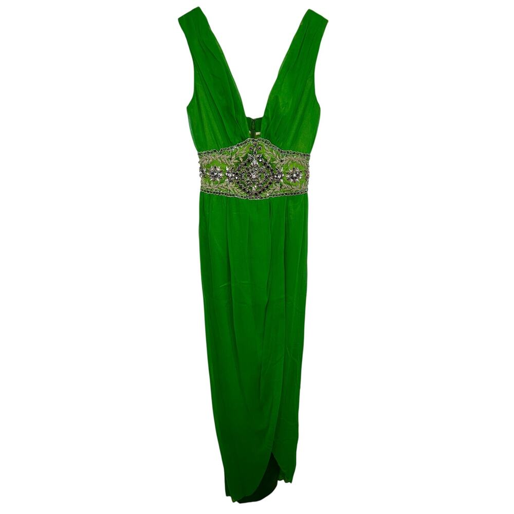 Green Embellished V-Neck Maxi Dress
